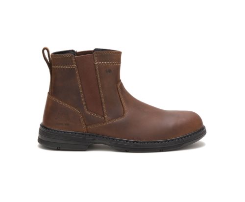Brown Caterpillar Inherit Pull On Steel Toe Men's Work Boots | FQZBY-6734
